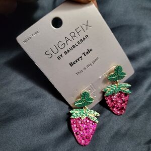 BaubleBar Pink & Green Strawberry Drop Earrings